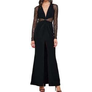 Topshop Black Front Slit Lace Long Sleeve Maxi Dress Size 0